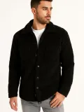 Erkek Pelüş Polar Hırka Gömlek – Yakalı, İlik Düğmeli, Göğüs Cepli, Yumuşak Dokulu Kışlık Regular Fit Rahat Günlük Model - Siyah