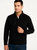 Erkek Polar Kazak – Dik Yaka, Yarım Fermuarlı, Fermuarlı Göğüs Cepli, Siyah Biyeli, Kışlık Rahat Regular Fit Günlük Model - Siyah