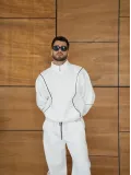Erkek Premium Parçalı Eşofman Takım - Dik Yaka Fermuarlı Biyeli Sweatshirt Lastik Paça Alt, Oversize 3 iplik Şardonlu - Beyaz