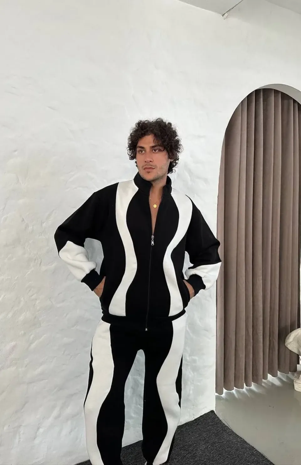 Erkek Premium Parçalı Eşofman Takım - Dik Yaka Fermuarlı Sweatshirt, - Siyah