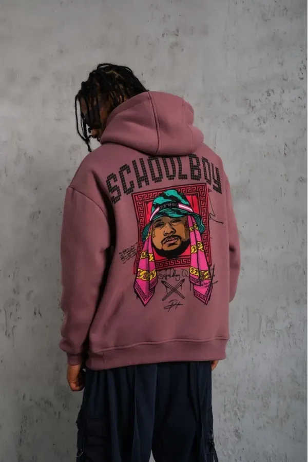 Erkek SCHOOL BOY Baskılı Kapüşonlu Sweat - Gül Kurusu