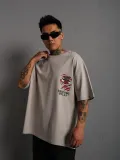Erkek Sırt Baskılı A Kalite Oversize T-shirt - Gri