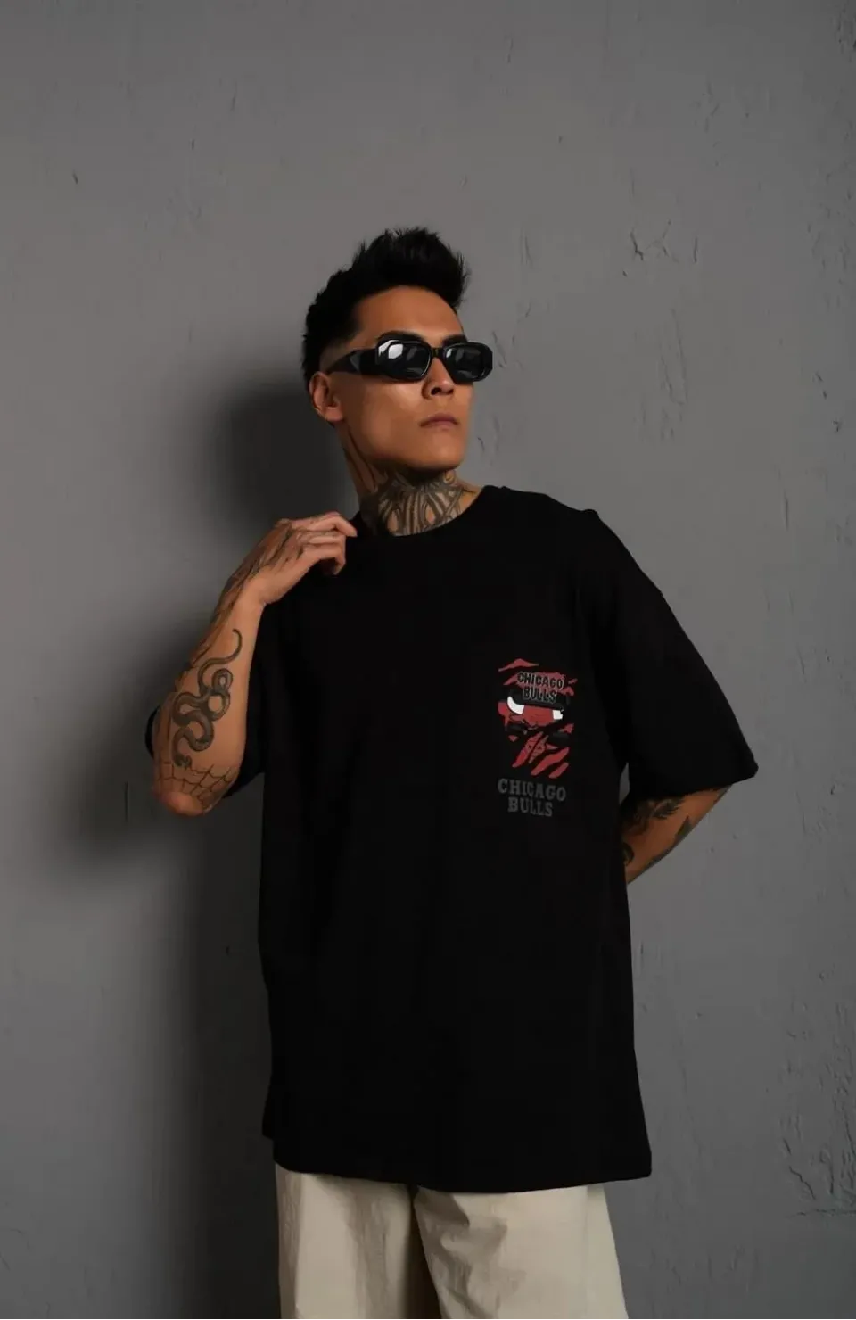 Erkek Sırt Baskılı A Kalite Oversize T-shirt - Siyah