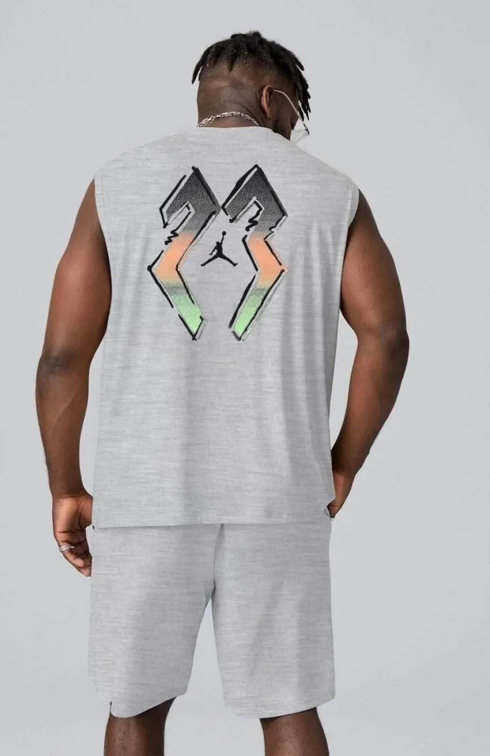 Erkek Sırt Baskılı Sıfır Kol İkili Şort Takım - Gri Somersan Giyim | Kadın, Erkek ve Çocuk Moda