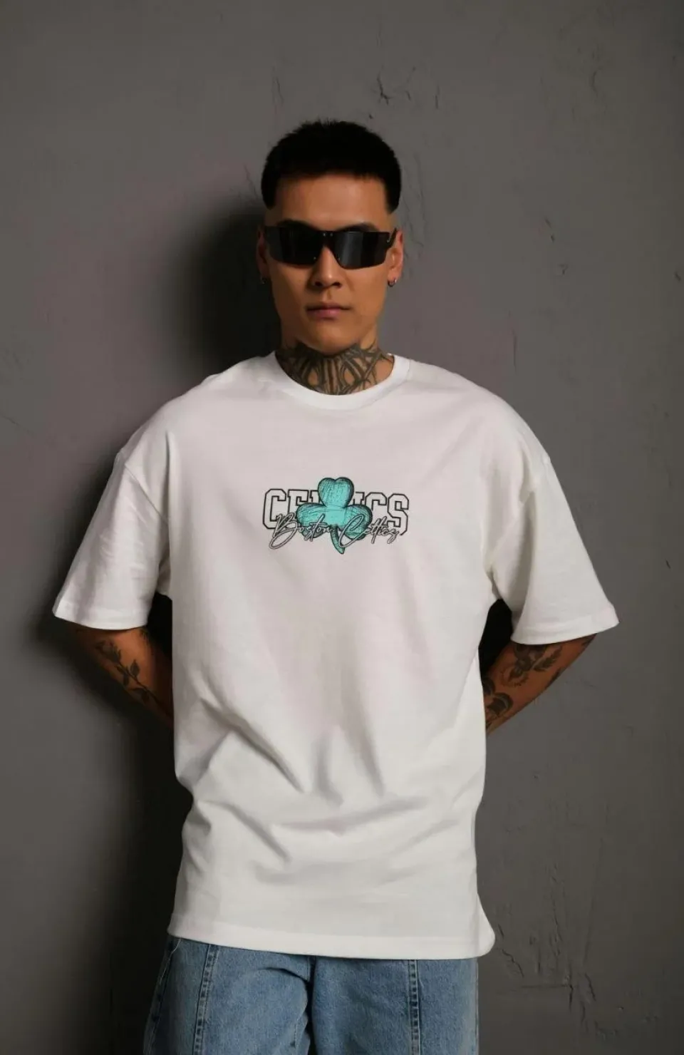 Erkek Sırt Baskılı T-shirt - Beyaz