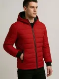 Erkek Şişme Kapüşonlu Fermuarlı Mont Su itici Kapitone Astarlı Kumaş Cepli Kışlık Rahat Kalıp - Kırmızı Somersan Giyim | Kadın, Erkek ve Çocuk Moda