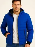 Erkek Şişme Kapüşonlu Fermuarlı Mont Su itici Kapitone Astarlı Kumaş Cepli Kışlık Rahat Kalıp - Saks Mavisi Somersan Giyim | Kadın, Erkek ve Çocuk Moda