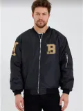 Erkek Siyah Bomber Kolej Mont – B Harfi ve Kemik Baskılı, Su İtici Kumaş, Kapitone Astarlı Fermuarlı Ceket - Siyah Somersan Giyim | Kadın, Erkek ve Çocuk Moda