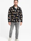 Erkek Tam Fermuarlı Desenli Polar Sweat – Siyah Multicolor Figür Desen Yakalı, Uzun Kollu, Oversize Rahat Kalıp- Siyah
