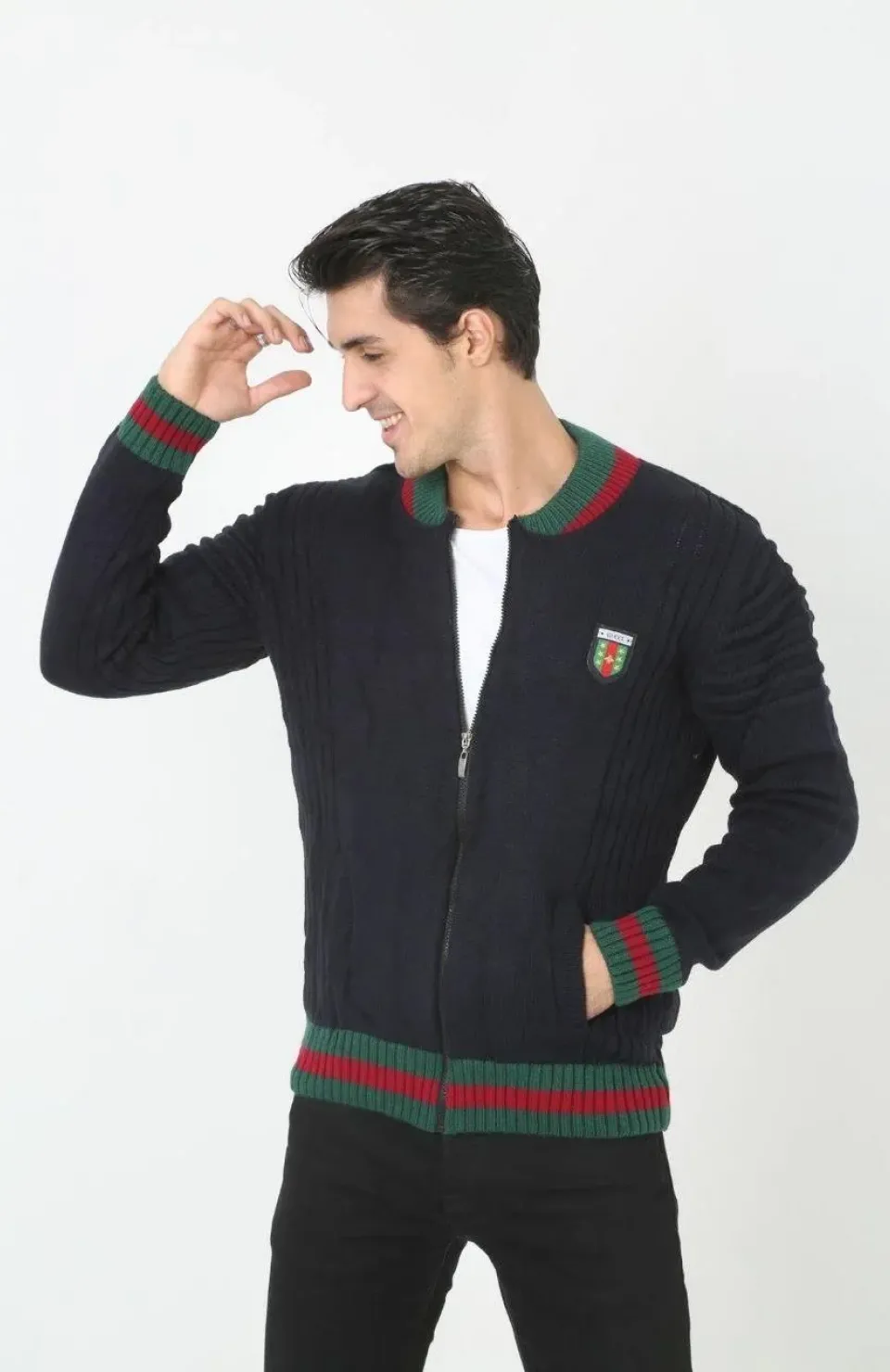 Erkek Tam Fermuarlı Triko Hırka - Lacivert Somersan Giyim | Kadın, Erkek ve Çocuk Moda