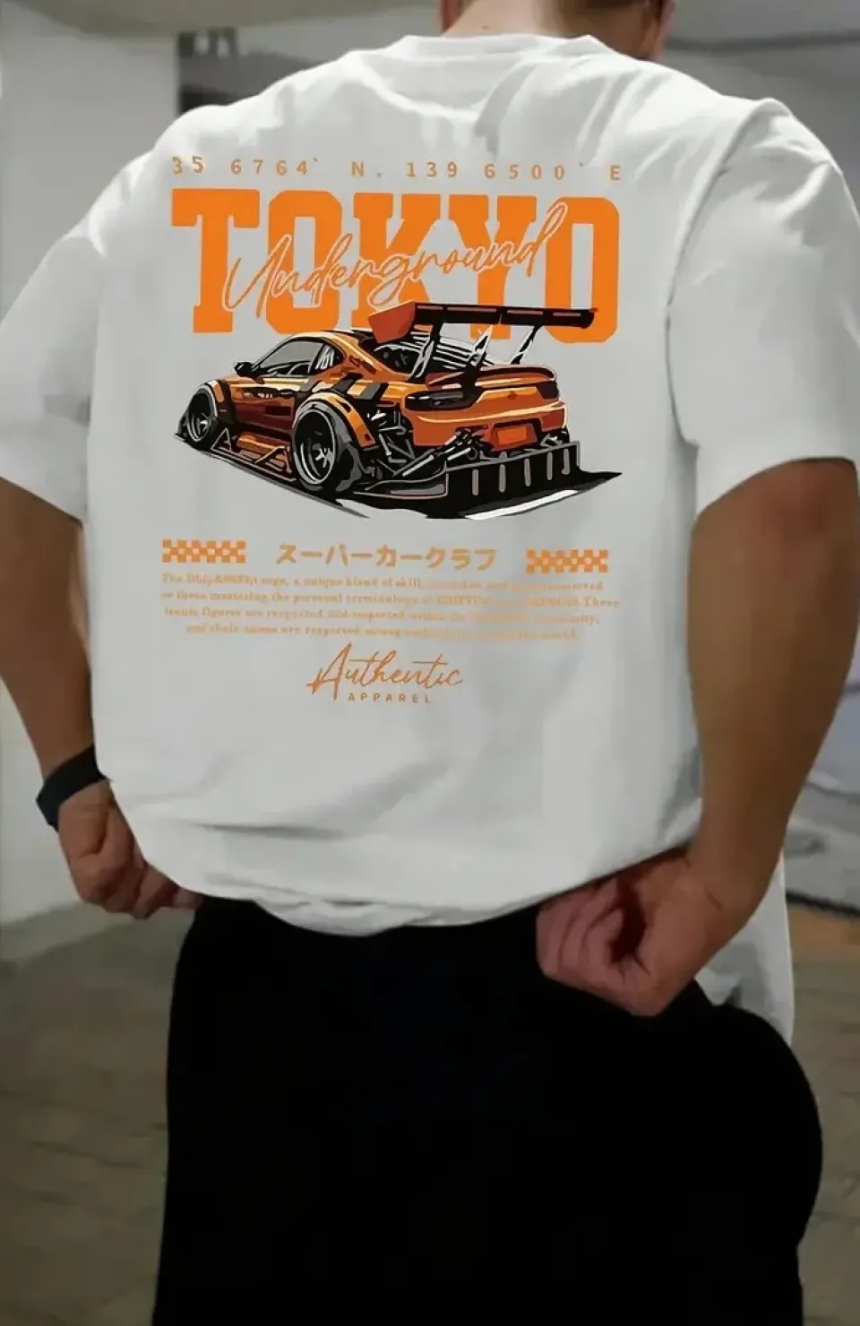 Erkek Turuncu Spor Araba Grafik Tişört - 