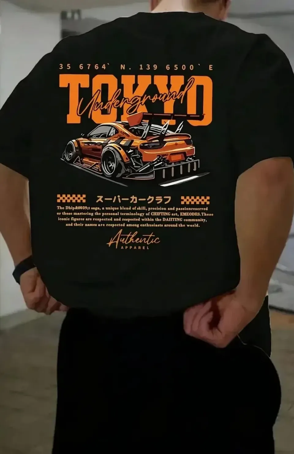 Erkek Turuncu Spor Araba Grafik Tişört - 