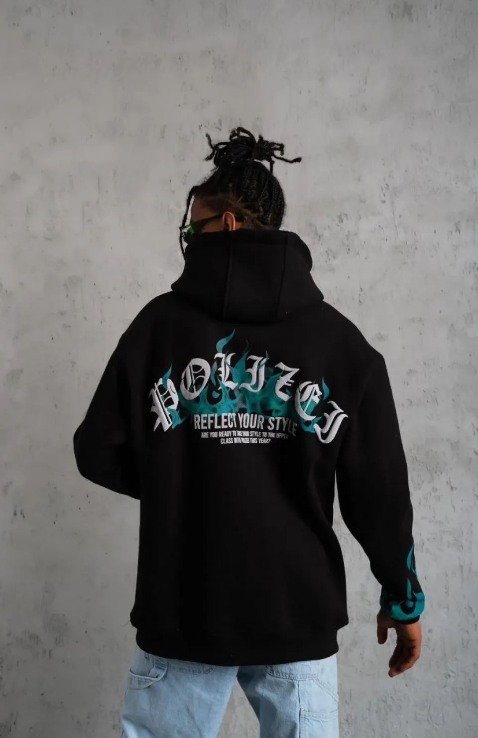 Erkek Üç İplik İçi Pamuklu Alev Baskılı Kapüşonlu Sweatshirt - Siyah Somersan Giyim | Kadın, Erkek ve Çocuk Moda