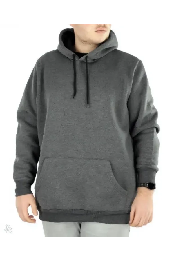 Erkek Uzun Kol Kapşonlu Basic Sweatshirt hoodie - Füme