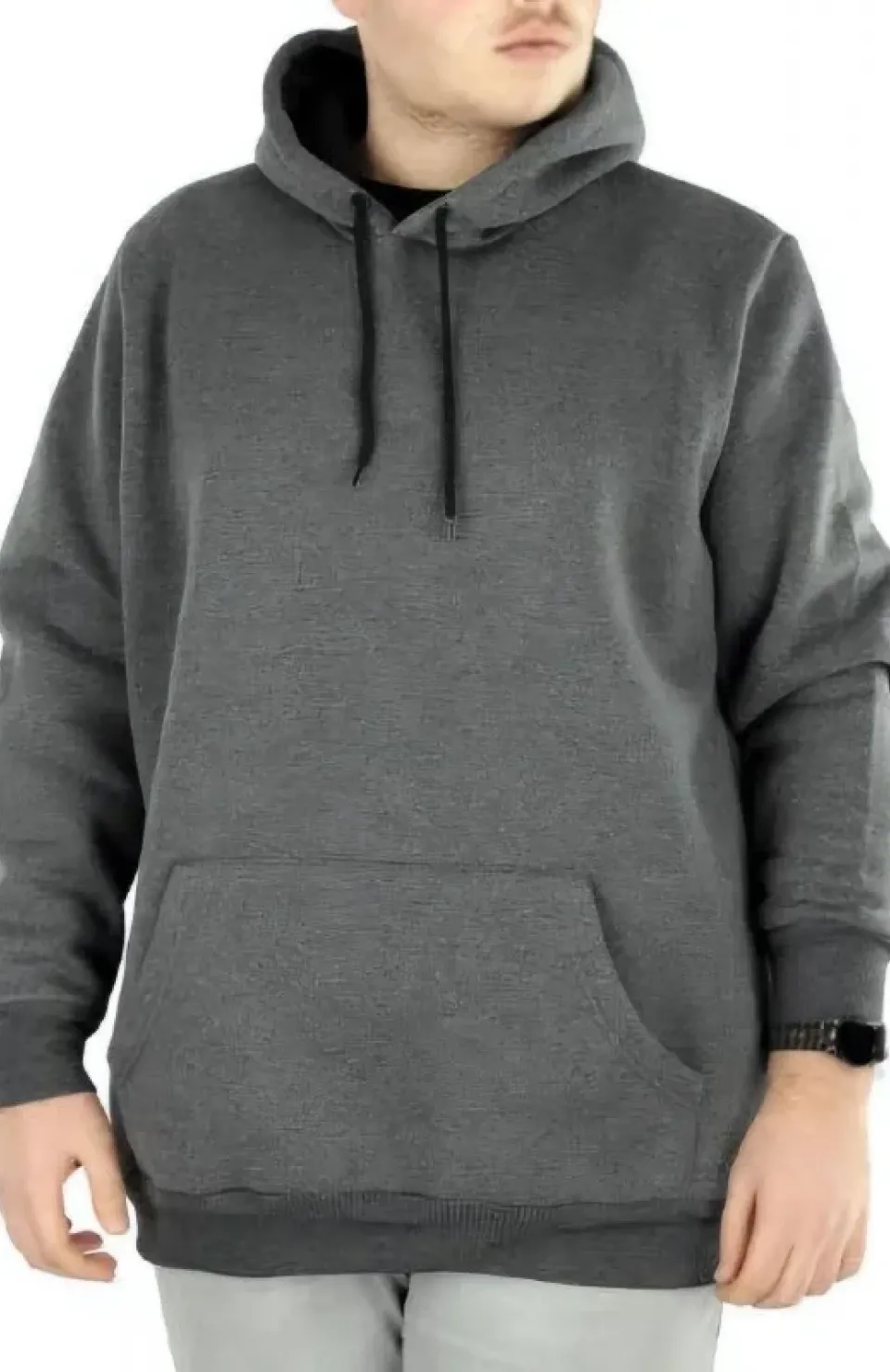 Erkek Uzun Kol Kapşonlu Basic Sweatshirt hoodie - Füme Somersan Giyim | Kadın, Erkek ve Çocuk Moda