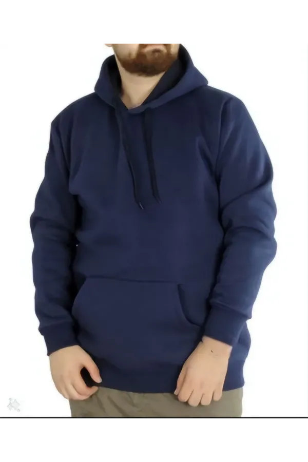 Erkek Uzun Kol Kapşonlu Basic Sweatshirt hoodie - Lacivert