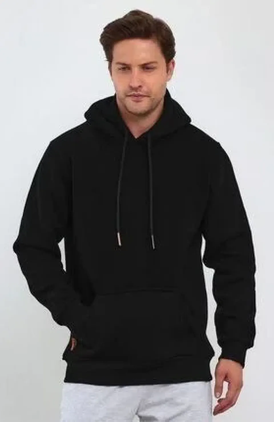 Erkek Uzun Kol Kapşonlu Basic Sweatshirt hoodie - Siyah Somersan Giyim | Kadın, Erkek ve Çocuk Moda