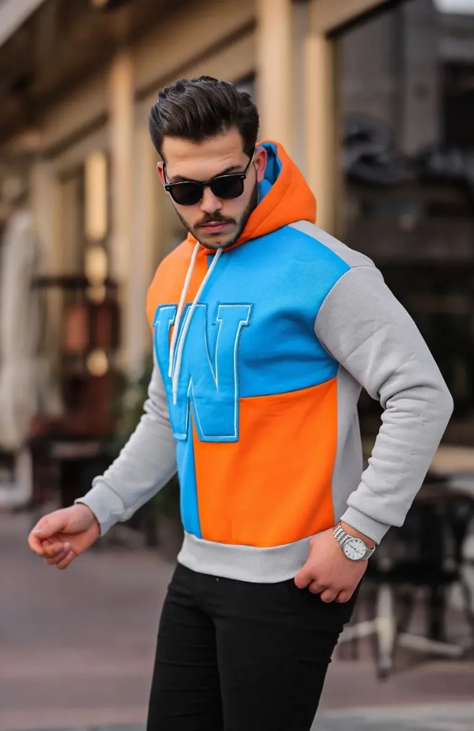 Erkek W Nakış İşlemeli Kapüşonlu Sweatshirt - Mavi Somersan Giyim | Kadın, Erkek ve Çocuk Moda