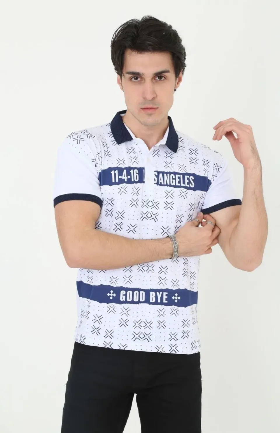 Erkek Yakalı Slim Fit Baskılı T-Shirt - Beyaz Somersan Giyim | Kadın, Erkek ve Çocuk Moda