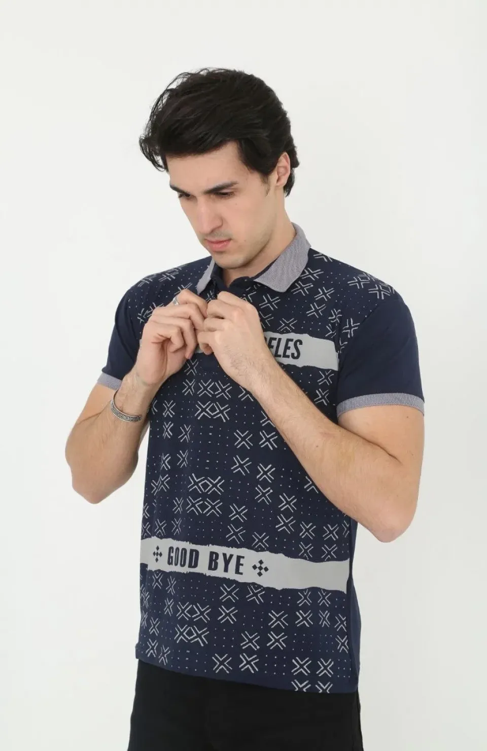 Erkek Yakalı Slim Fit Baskılı T-Shirt - Lacivert Somersan Giyim | Kadın, Erkek ve Çocuk Moda