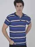 Erkek Yakalı Slim Fit Dokuma Çizgili T-Shirt - Mavi Somersan Giyim | Kadın, Erkek ve Çocuk Moda