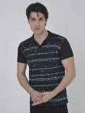 Erkek Yakalı Slim Fit Pike Çizgili T-Shirt - Siyah
