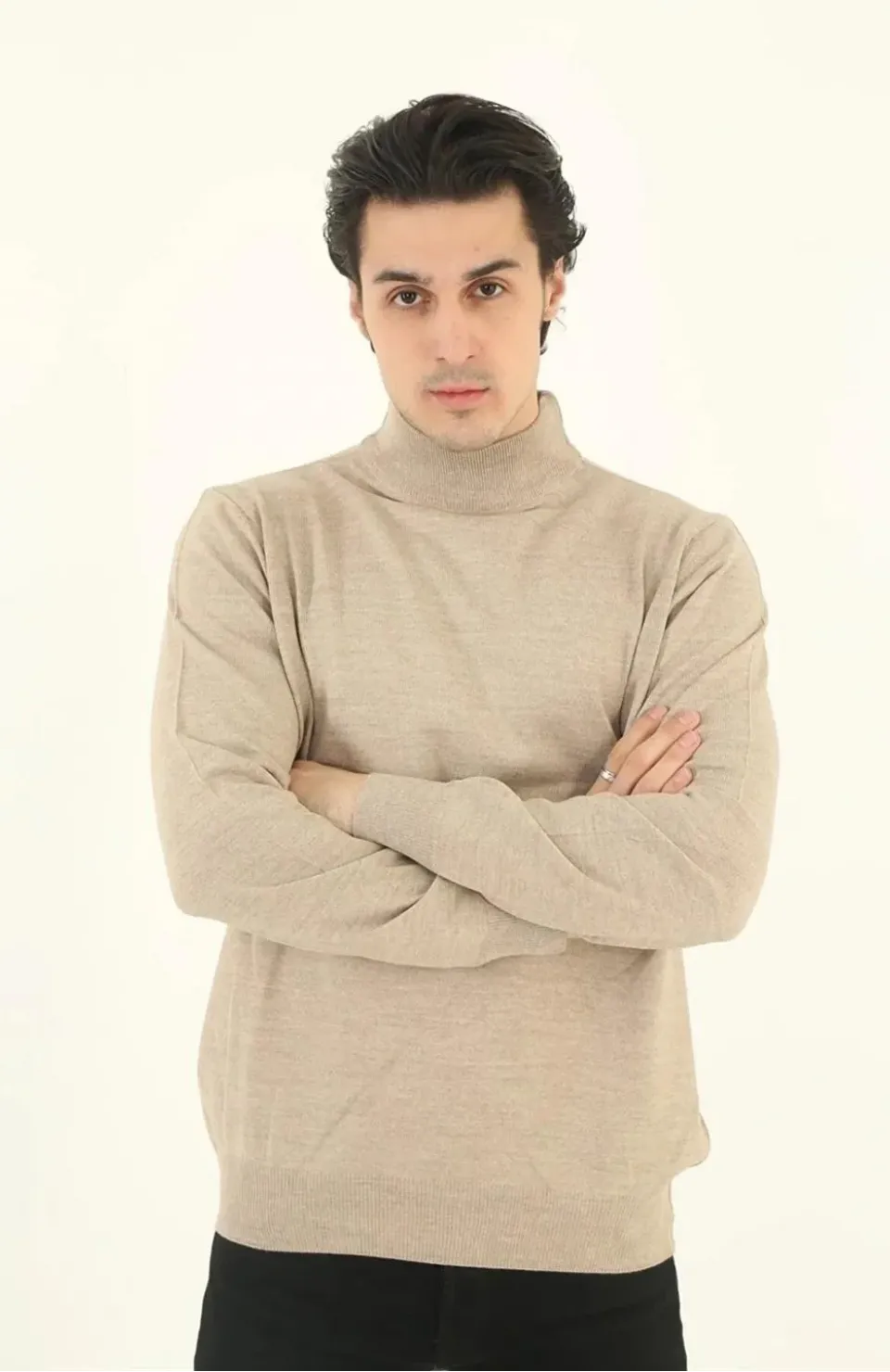 Erkek Yarım Balıkçı Yaka Triko Kazak - Bej Somersan Giyim | Kadın, Erkek ve Çocuk Moda