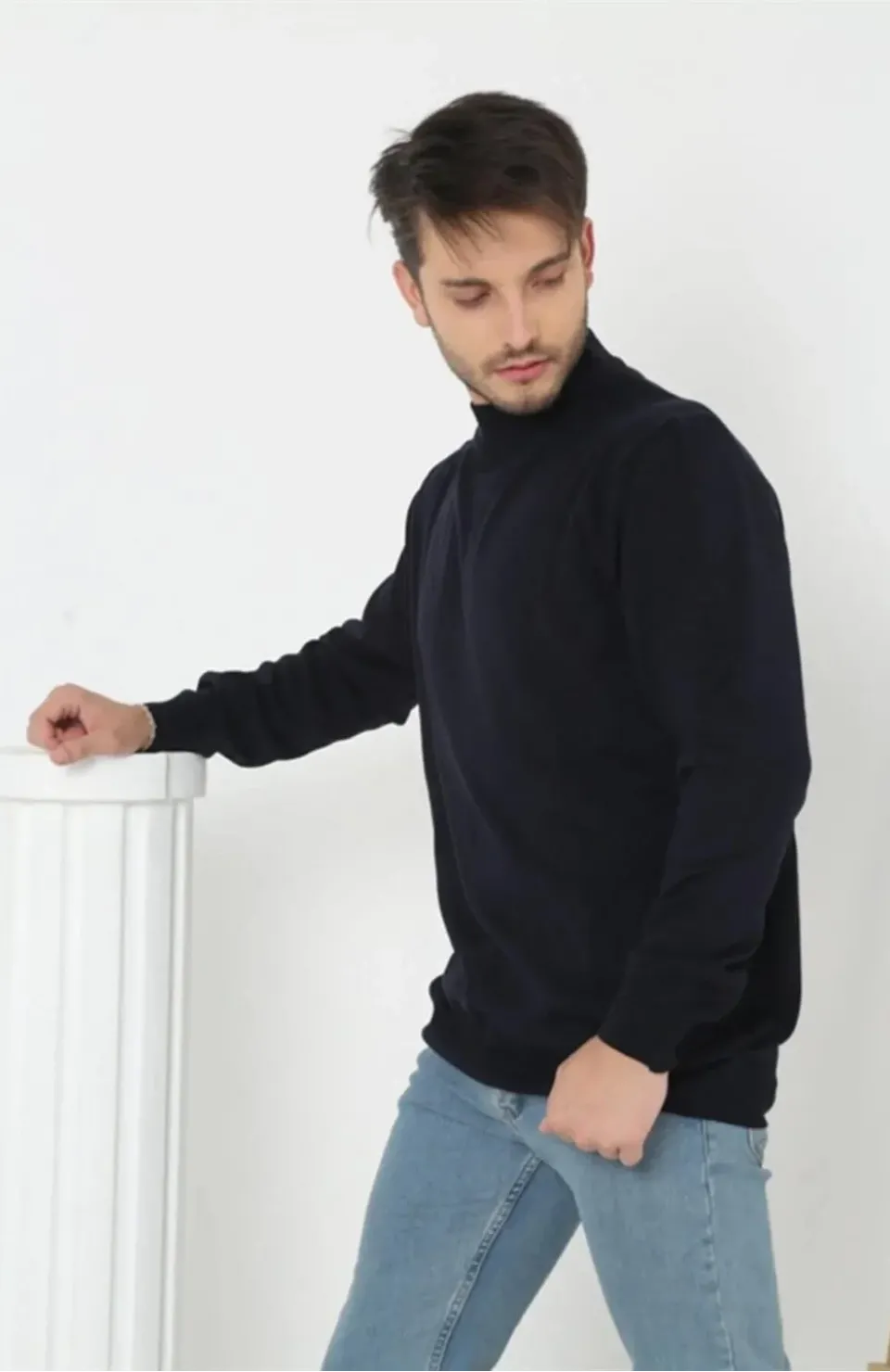 Erkek Yarım Balıkçı Yaka Triko Kazak - Lacivert