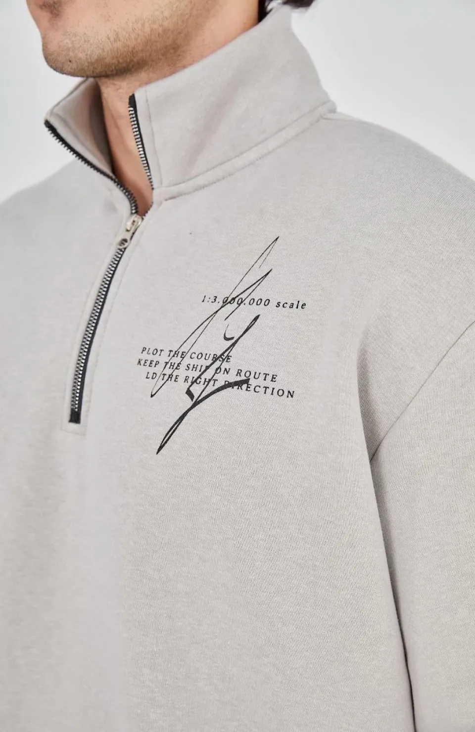 Erkek Yarım Fermuarlı Baskılı Sweat - Boyalı Gri Somersan Giyim | Kadın, Erkek ve Çocuk Moda