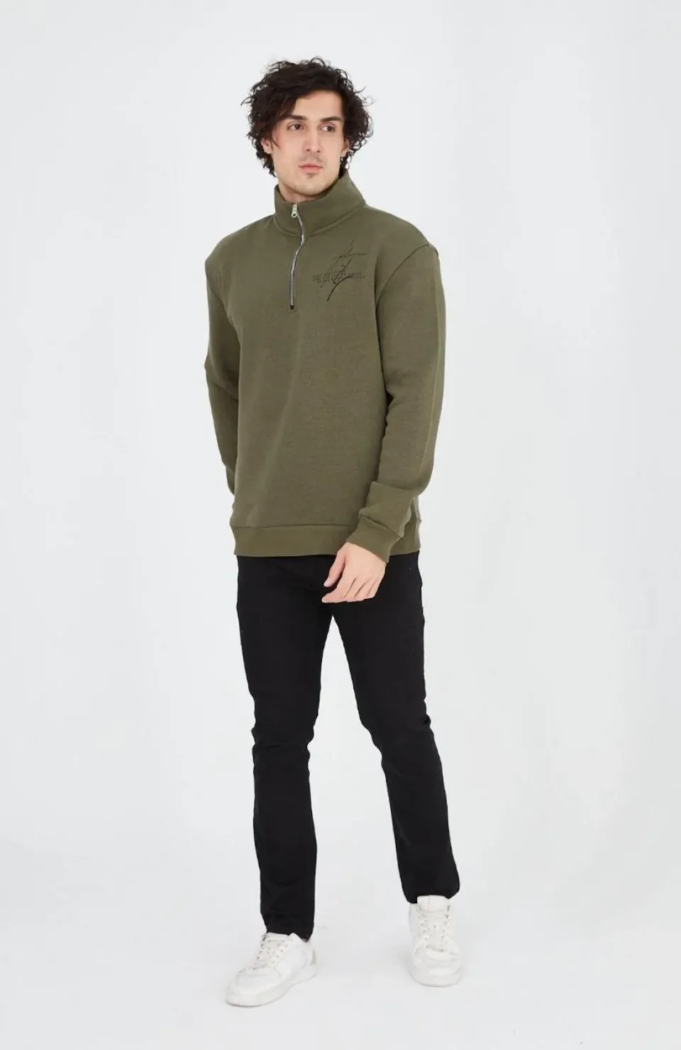 Erkek Yarım Fermuarlı Baskılı Sweat - Yeşil Somersan Giyim | Kadın, Erkek ve Çocuk Moda