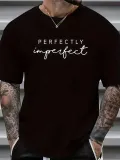 erkekler için Ön Arka Baskılı PERFECTLY günlük Kısa Kol tişört - Siyah