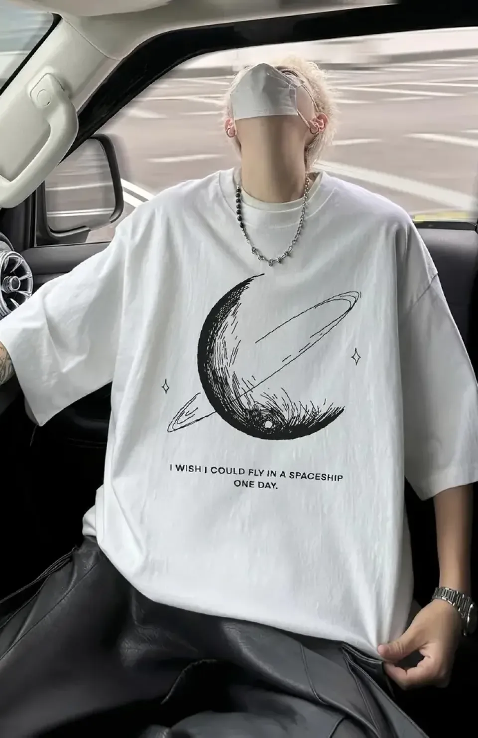 Erkekler için Siyah Tişört Grafik Genç Emo Vintage Gotik Rahat Büyük Beden Kısa Kollu Tişört Giysi Üst - Beyaz