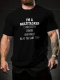 Erkekler İçin Tişörtler, Komik 'Multitasker' Baskılı Tişört, Yaz İlkbahar Sonbahar İçin Günlük Kısa Kollu Oversize Tişört, Hediye Olarak Üstler - Siyah