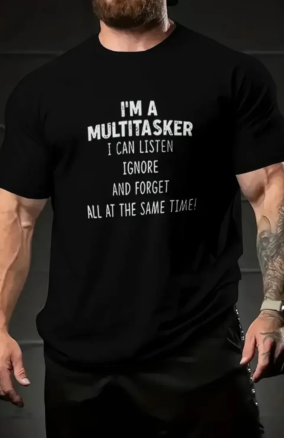 Erkekler İçin Tişörtler, Komik 'Multitasker' Baskılı Tişört, Yaz İlkbahar Sonbahar İçin Günlük Kısa Kollu Oversize Tişört, Hediye Olarak Üstler - Siyah