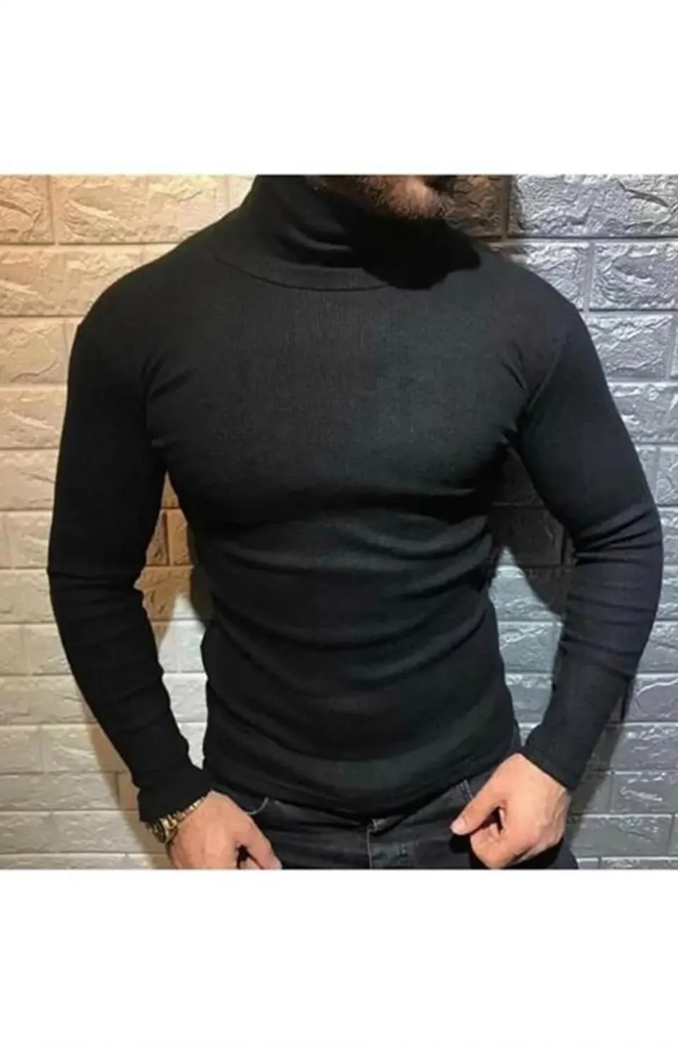 Erkek Kaşkorse Boğazlı Full Likralı Fitilli Body Kazak - Siyah Somersan Giyim | Kadın, Erkek ve Çocuk Moda