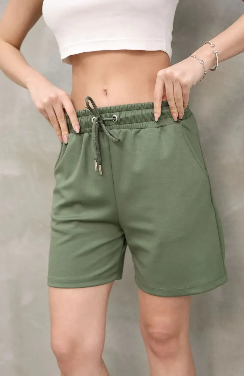 Osy Modal Yumuşak dokulu Kumaş Kadın Kısa Şort - Haki