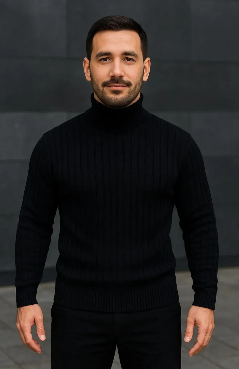 Erkek Balıkcı Yaka Bağazlı Triko Kazak Pamuklu Kalın Fitilli Dokuma, Regular Fit Uzun Kollu Kışlık Model - Siyah Somersan Giyim | Kadın, Erkek ve Çocuk Moda