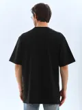 Unisex Oversize Taşlı Bisiklet Yaka T-Shirt - Siyah