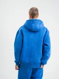 Unisex Double Oversize Kapşonlu Yıkamalı SweatShirt - Mavi