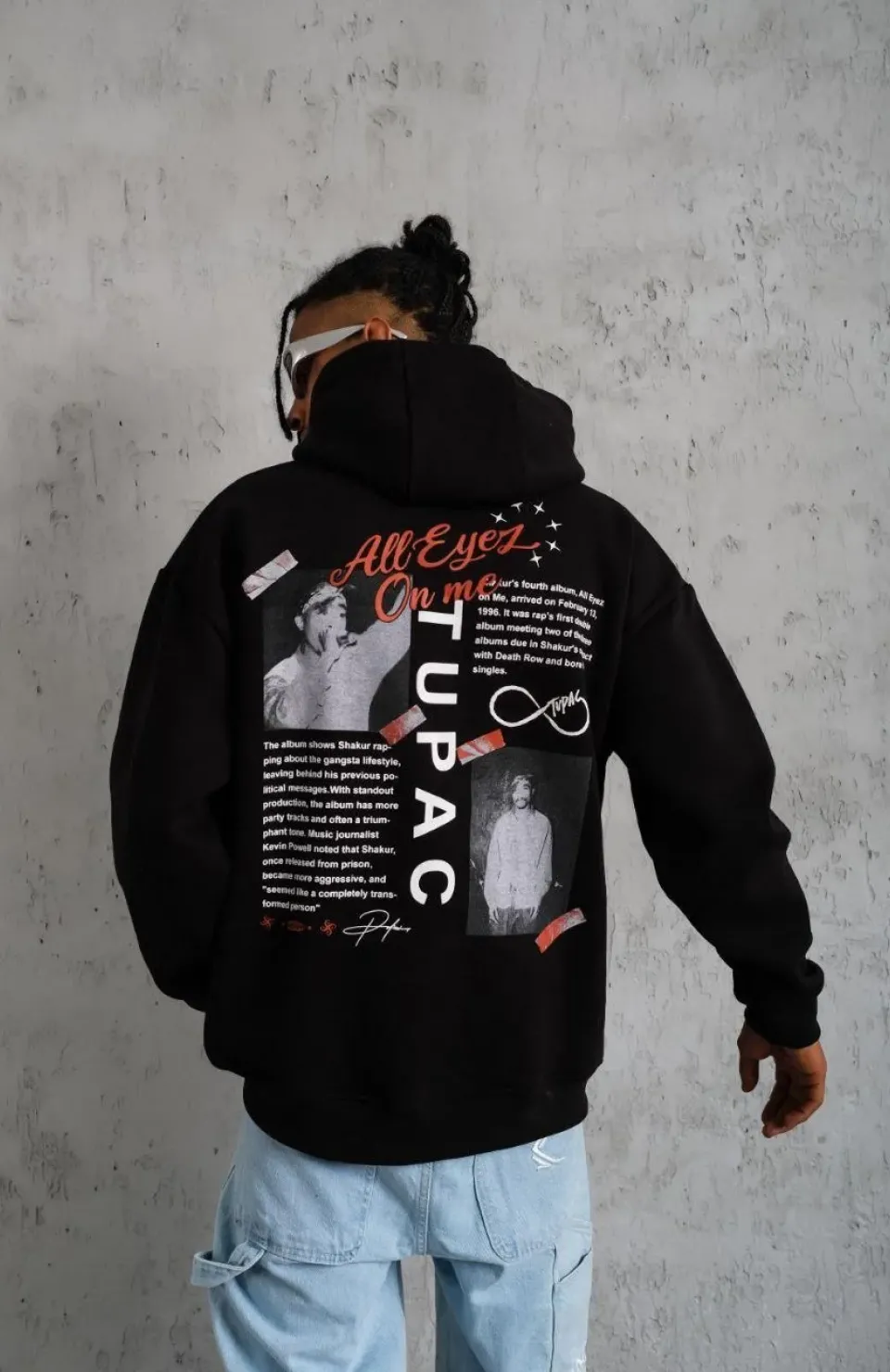 Erkek Ön Arka Baskılı Kapşonlu Sweat - Siyah