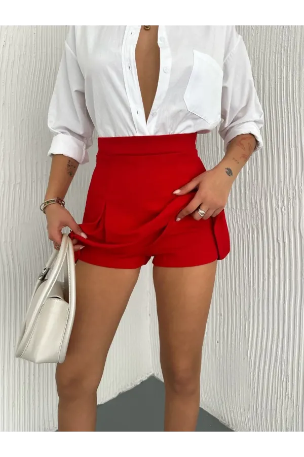Kadın Şortlu Etek - Kırmızı