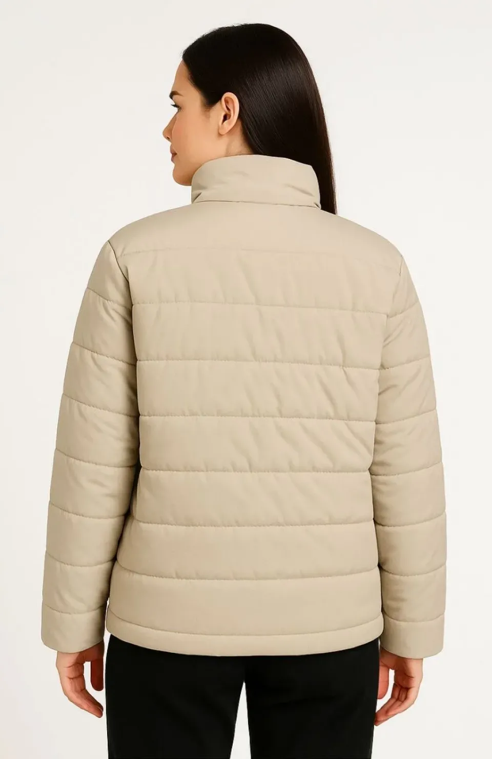 Kadın Bomber Mont Ceket – Su İtici Kumaş, Kapitone Astarlı, Fermuarlı, Kışlık - Bej