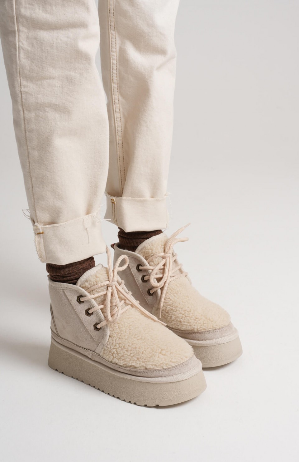 Kadın Kürklü Bej Kışlık Kalın Tabanlı Bot TR04MK03B Somersan Giyim | Kadın, Erkek ve Çocuk Moda