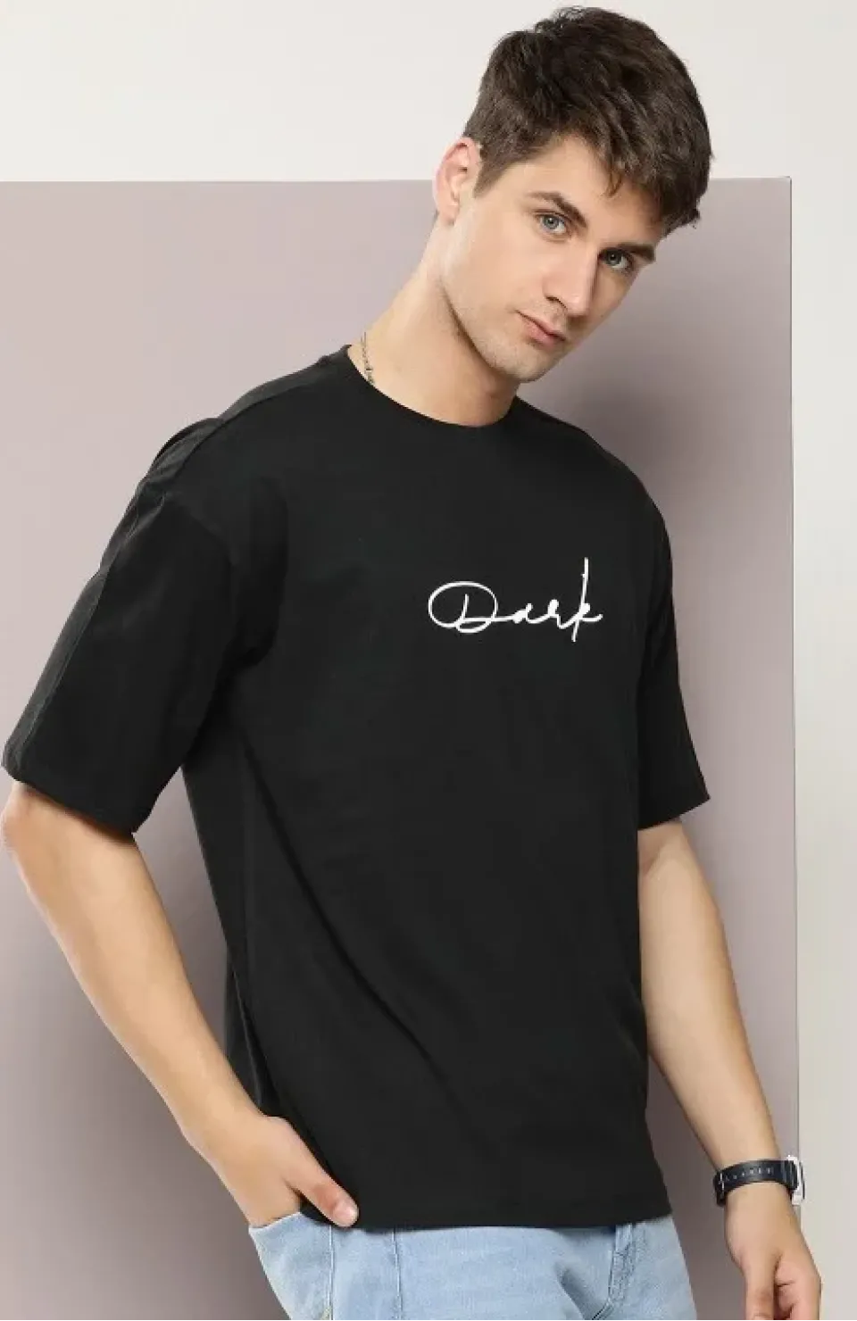 Erkek Baskılı Oversize T-shirt - Siyah