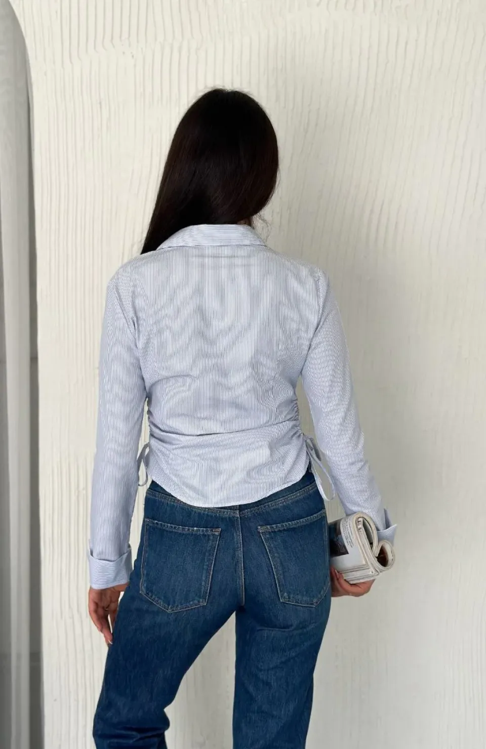 Kadın Uzun Kollu yandan Bağlama detaylı Gömlek - Beyaz