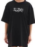 Unisex Bisiklet Yaka Baskılı Oversize T-Shirt - Siyah