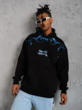 Erkek Yıldırım Baskılı Kapşonlu Sweat - Siyah