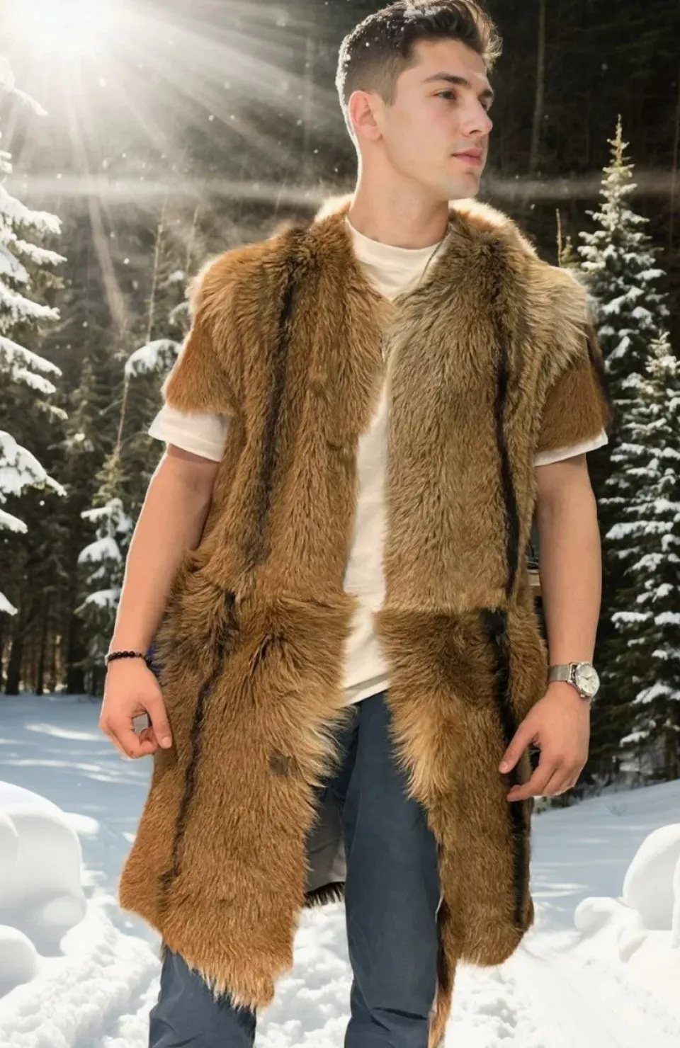 Unisex Kolsuz Uzun Yelek - Kahve