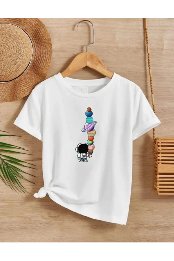 Çocuk Unisex Baskılı T-Shirt - Beyaz