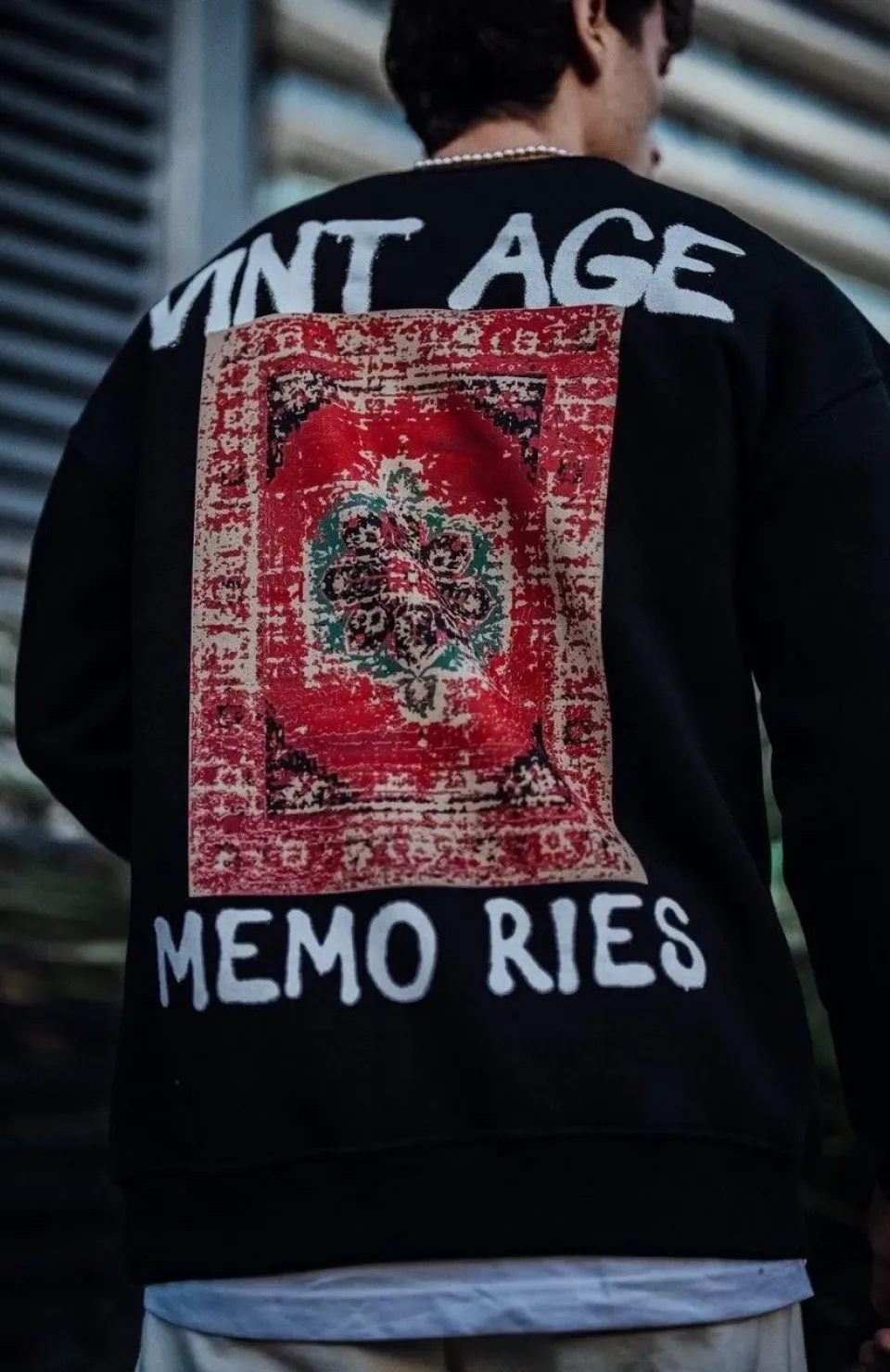 Oversize Bisiklet Yaka Üç İplik Baskılı SweatShirt - Siyah